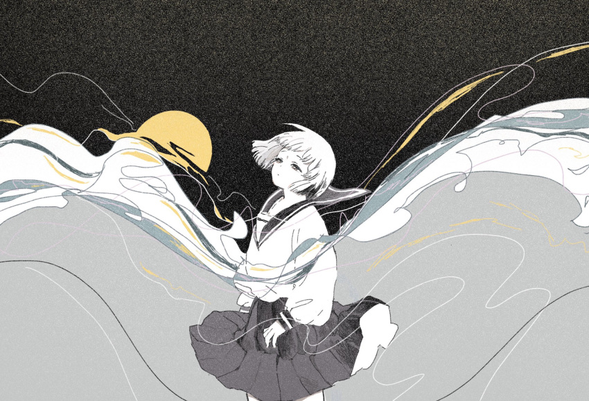 1girl, black_sailor_collar, black_skirt, highres, long_sleeves, medium_skirt, original, sailor_collar
