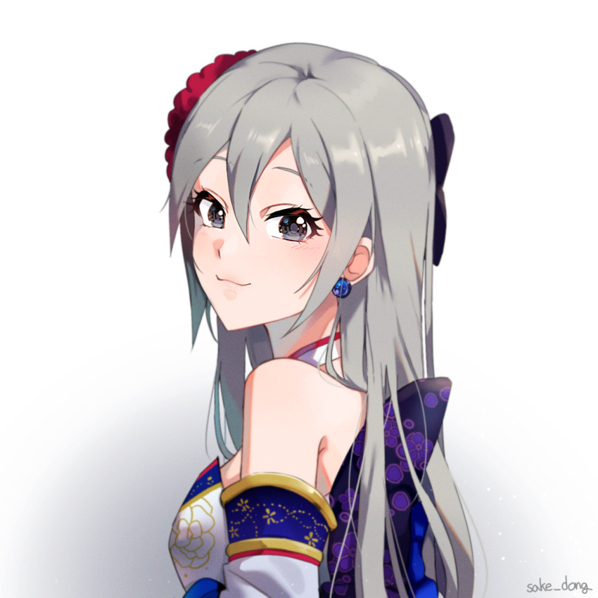 1girl, :3, alternate_hair_length, alternate_hairstyle, artist_name, back_bow, bangs, bare_shoulders