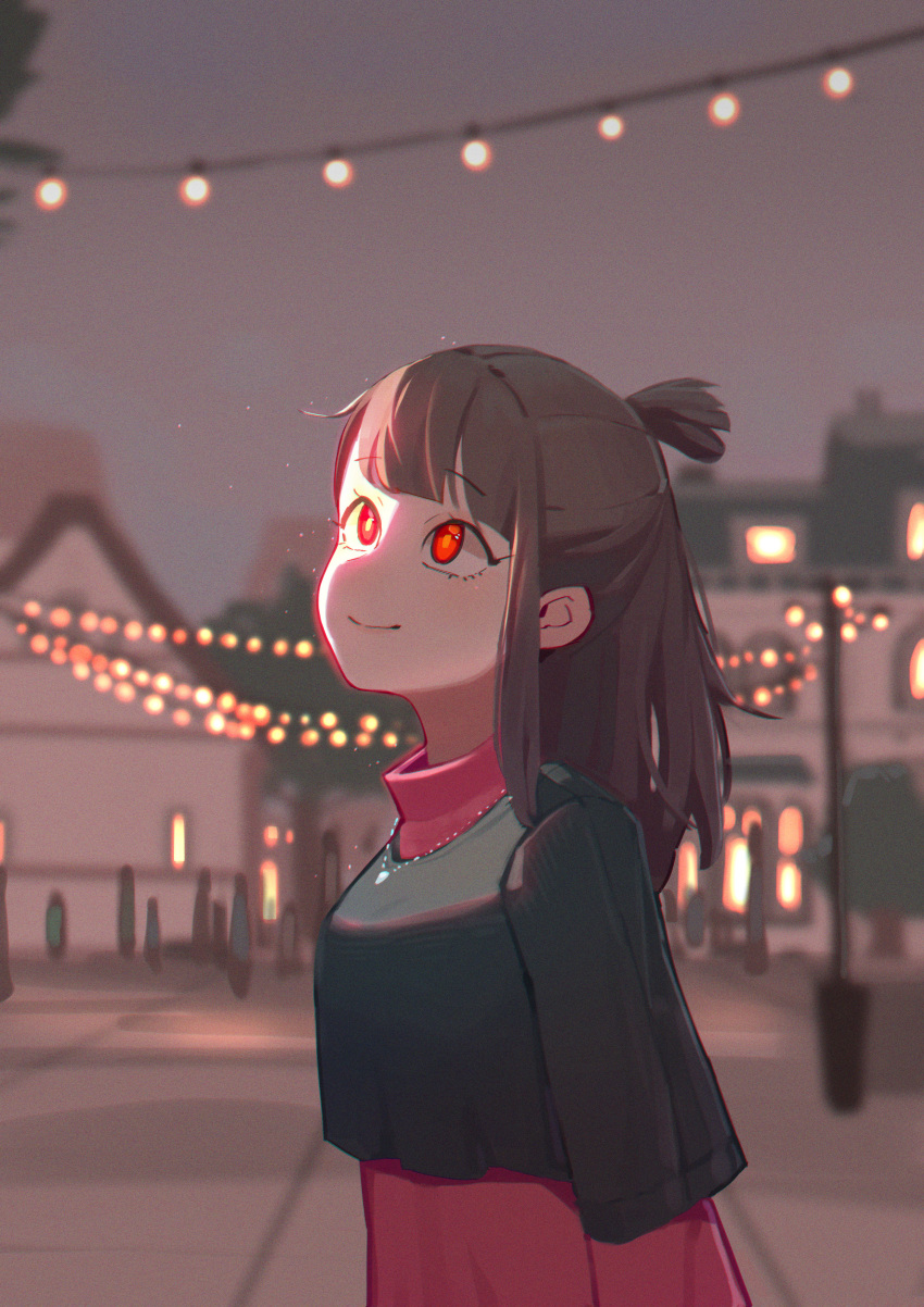 1girl, absurdres, blurry, blurry_background, bright_pupils, brown_hair, closed_mouth, depth_of_field