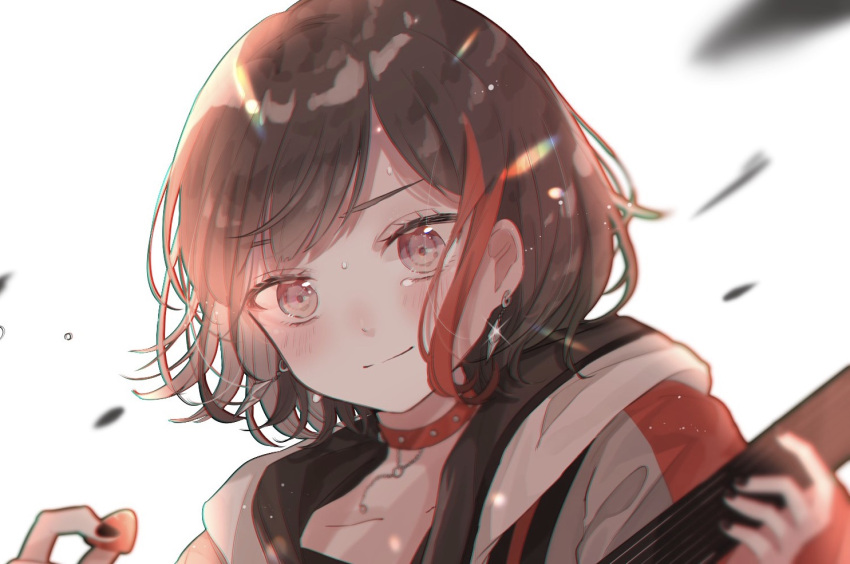1girl, bang_dream!, bangs, black_hair, black_nails, blush, choker, commentary_request