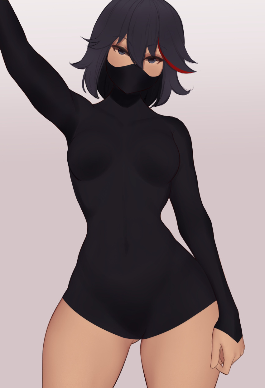 1girl, absurdres, biriyb, black_mask, black_sweater, blue_eyes, breasts, dress