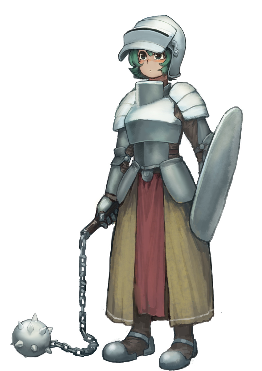1girl, absurdres, armor, breastplate, brown_pants, chanta_(ayatakaoisii), closed_mouth, faulds
