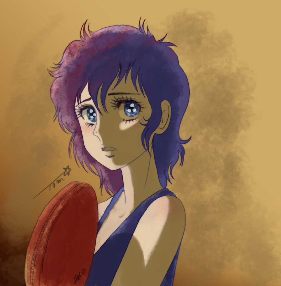 1girl, ace_wo_nerae!, blue_eyes, chutohampa, hair_between_eyes, looking_at_viewer, medium_hair, oka_hiromi