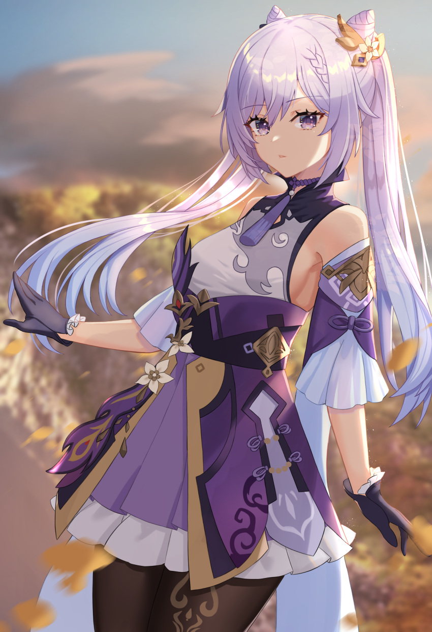 1girl, absurdres, bangs, bare_shoulders, black_legwear, braid, breasts, detached_sleeves