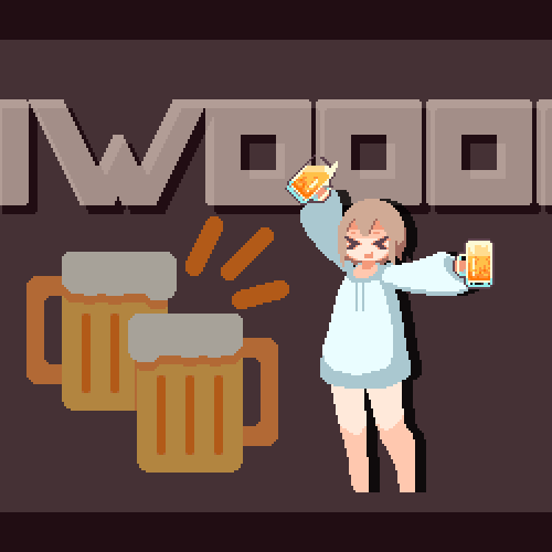 1girl, alcohol, animated, animated_gif, aqua_sweater, bangs, bare_legs, beer