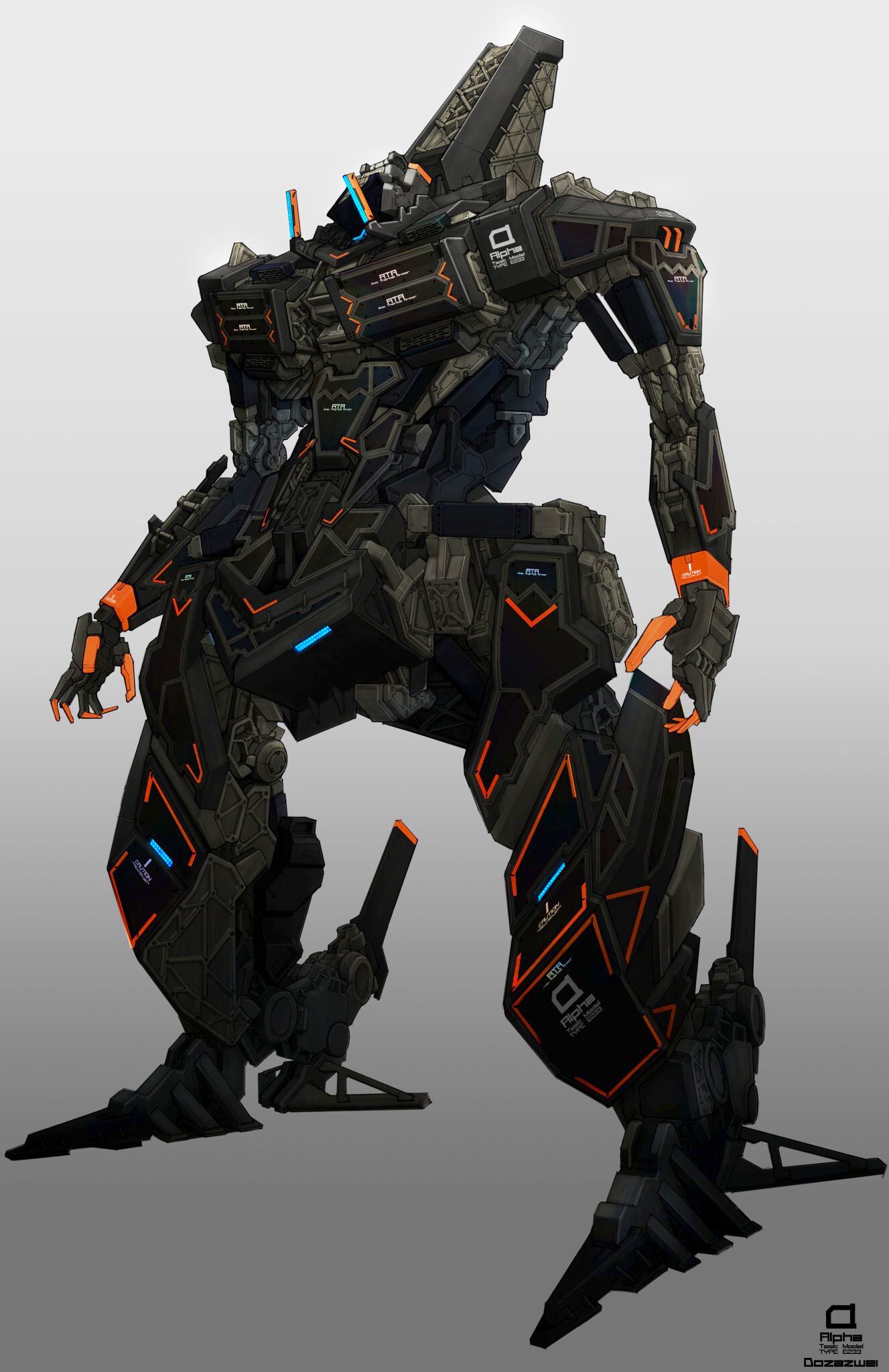 buroron, glowing, grey_background, highres, looking_down, mecha, no_humans, open_hands