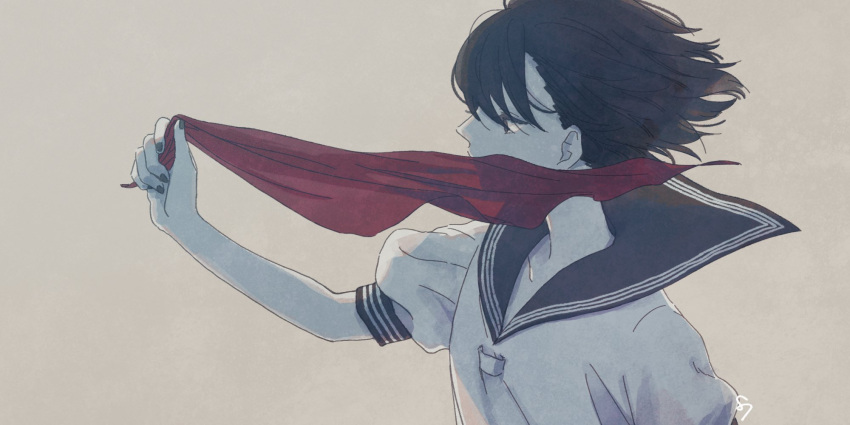1girl, black_hair, commentary, from_side, highres, holding, karnemelk, murasa_minamitsu