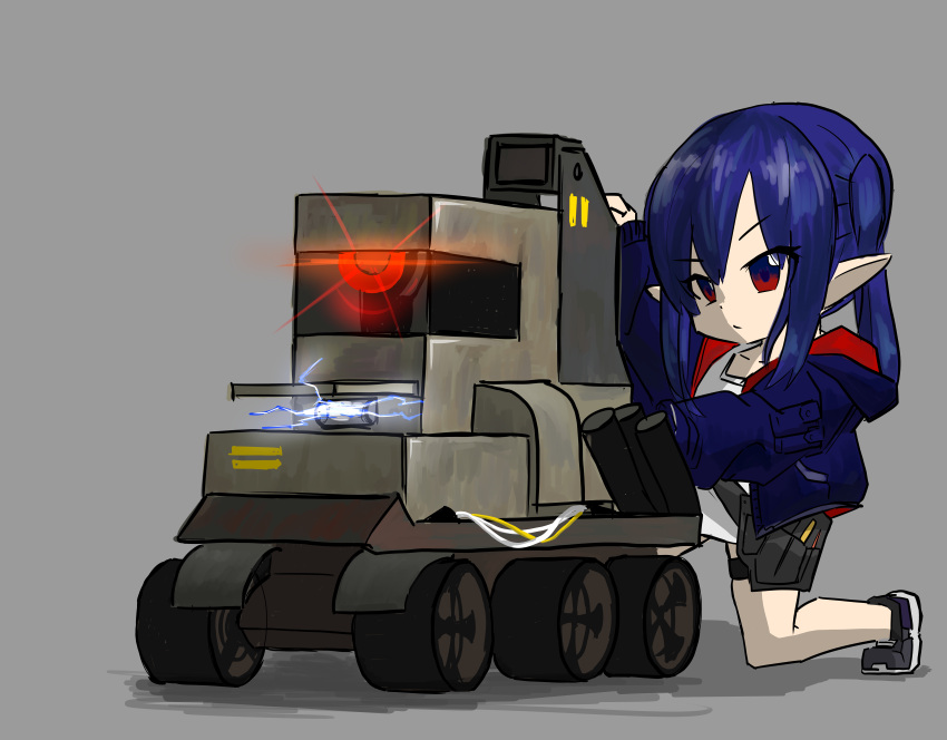 1girl, absurdres, arknights, bangs, blue_hair, blue_jacket, cable, castle-3_(arknights)