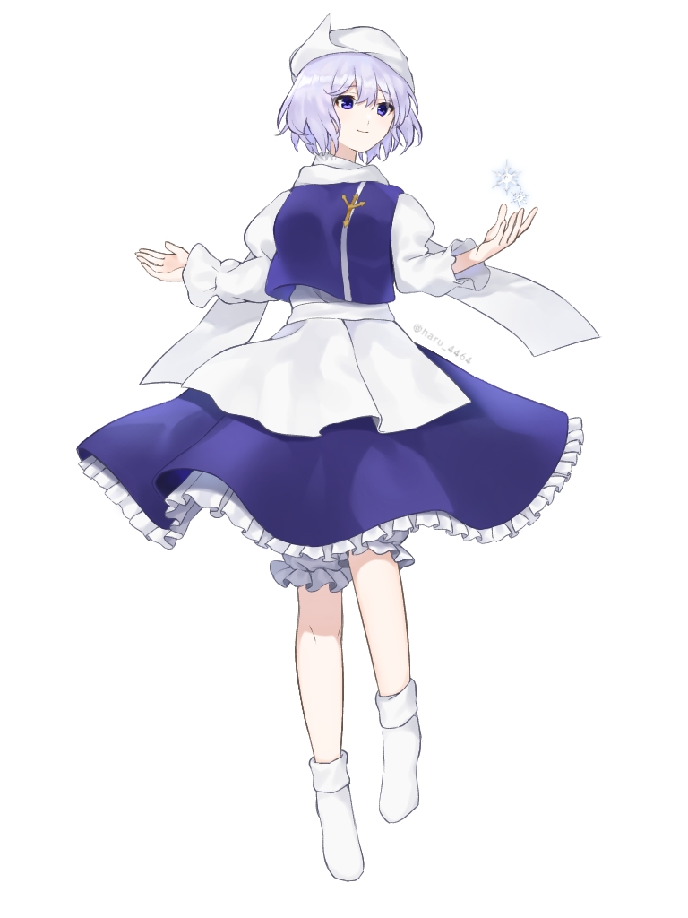 1girl, bangs, blue_eyes, blue_skirt, full_body, hat, letty_whiterock, long_sleeves