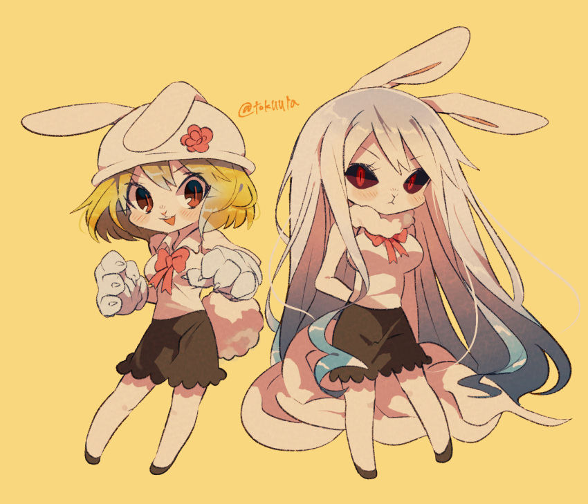 1girl, animal_ears, bangs, black_sclera, black_skirt, blonde_hair, blush, breasts
