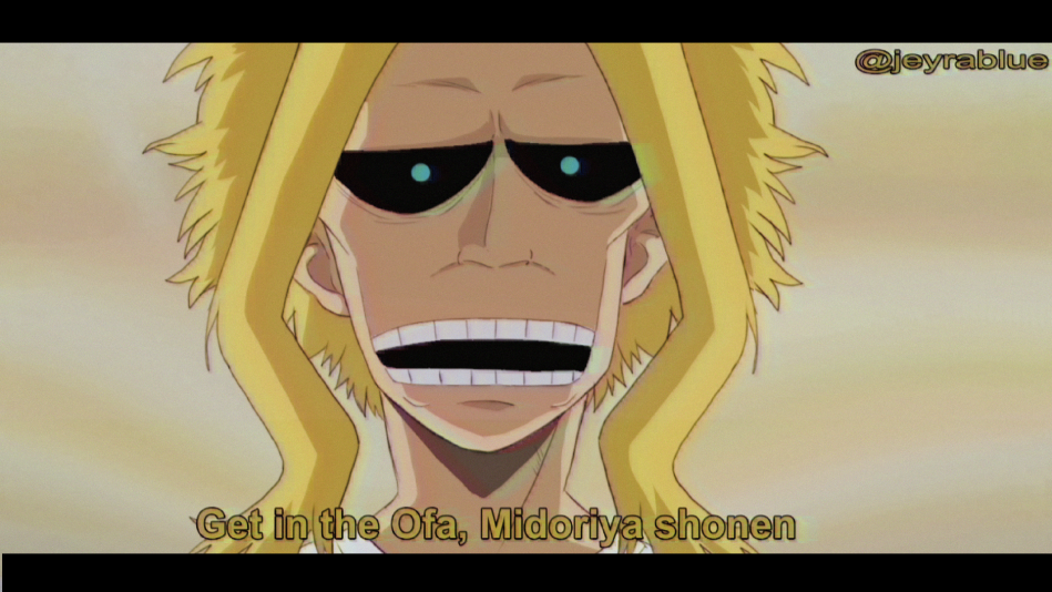 1990s_(style), 1boy, all_might, black_sclera, blonde_hair, blue_eyes, boku_no_hero_academia, english_text