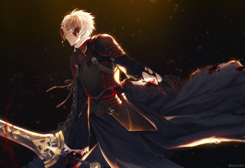 1boy, alter_servant, armor, arthur_pendragon_(fate), arthur_pendragon_alter_(fate), belt, black_armor, blonde_hair