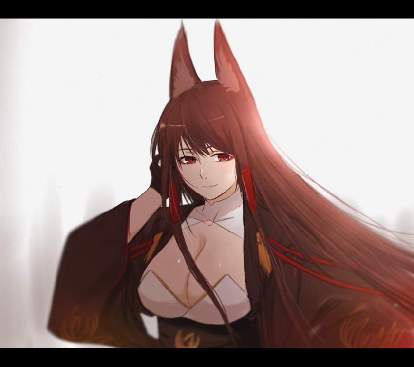 1girl, absurdres, akagi_(azur_lane), akizuki_(17769498), animal_ears, azur_lane, black_gloves, breasts