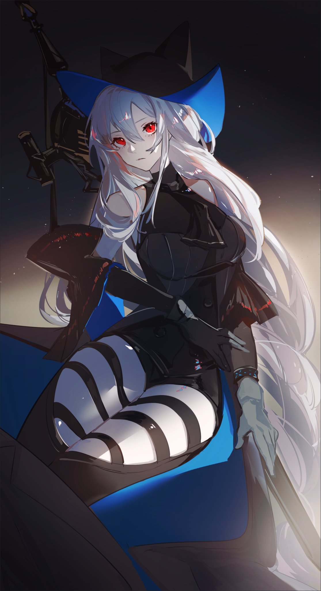 1girl, aonogura, arknights, ascot, bangs, black_headwear, black_neckwear, black_pants