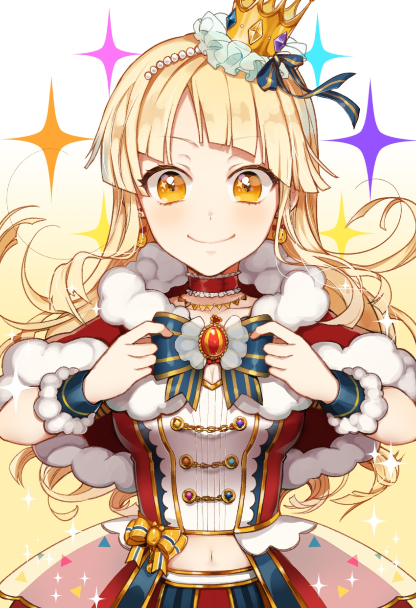 1girl, bang_dream!, bangs, bari_dal, blonde_hair, blue_bow, blush, bow