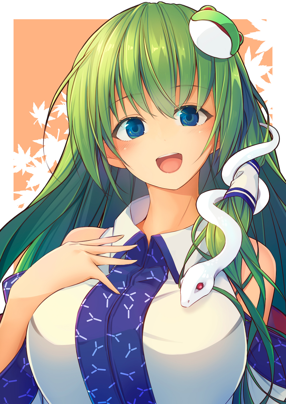 .sin, 1girl, bangs, blue_eyes, breasts, collared_shirt, detached_sleeves, eyebrows_visible_through_hair