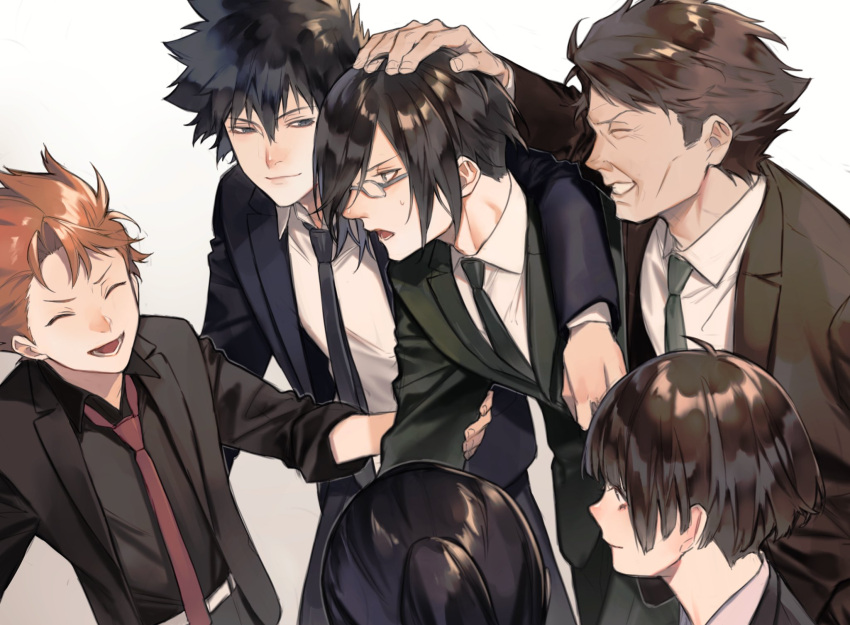 2girls, 4boys, :d, ^_^, bangs, belt, black_eyes, black_hair