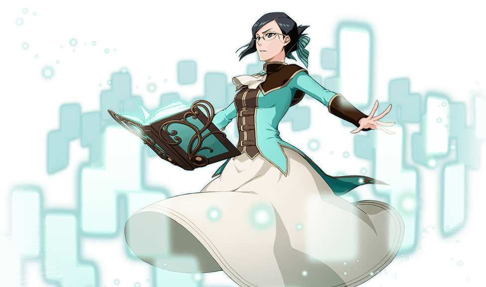 1girl, black_hair, bleach, bleach:_brave_souls, bodskih, book, breasts, english_commentary, feet_out_of_frame, floating, floating_book, floating_object, glasses, ise_nanao, long_skirt, long_sleeves, medium_breasts, official_art, parted_lips, skirt, solo, teeth, transparent_background