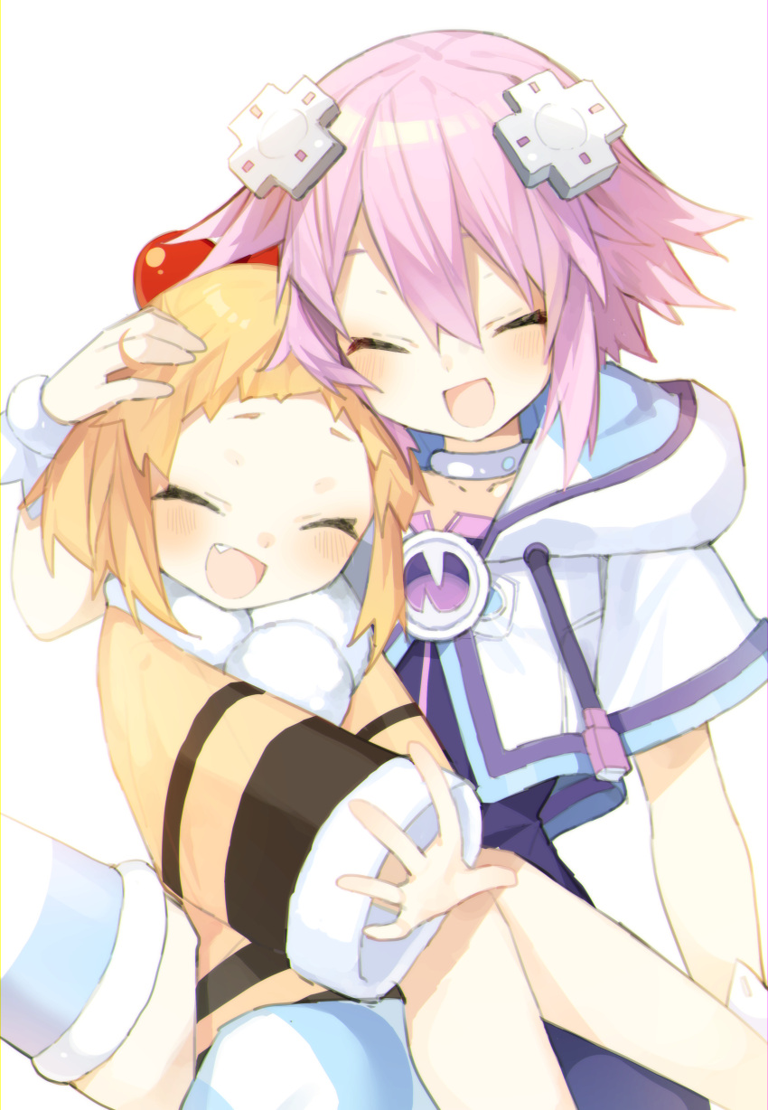 2girls, absurdres, blonde_hair, buran_buta, choker, closed_eyes, d-pad, d-pad_hair_ornament