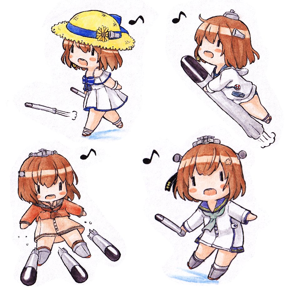 anchor_symbol, black_sailor_collar, blush_stickers, brown_hair, brown_neckwear, cherry_blossoms, commentary_request, dress