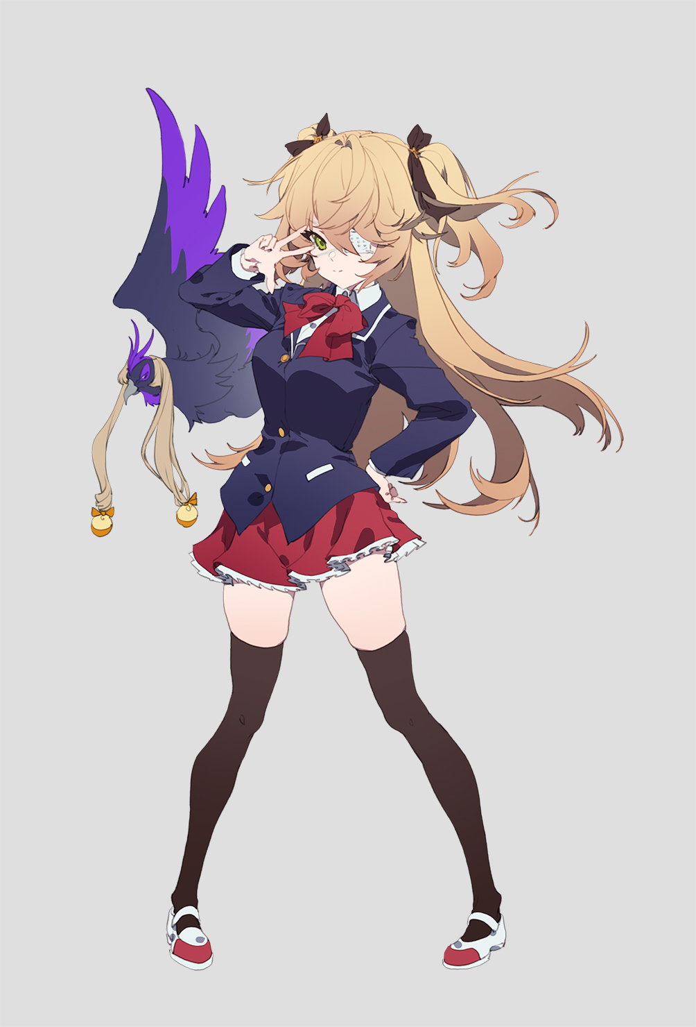 1girl, animal, bird, black_legwear, blonde_hair, bow, brown_bow, chuunibyou_demo_koi_ga_shitai!