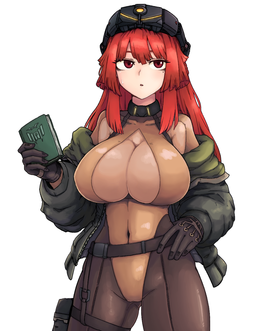 1girl, bangs, bodysuit, breast_strap, breasts, formicid, gloves, goggles