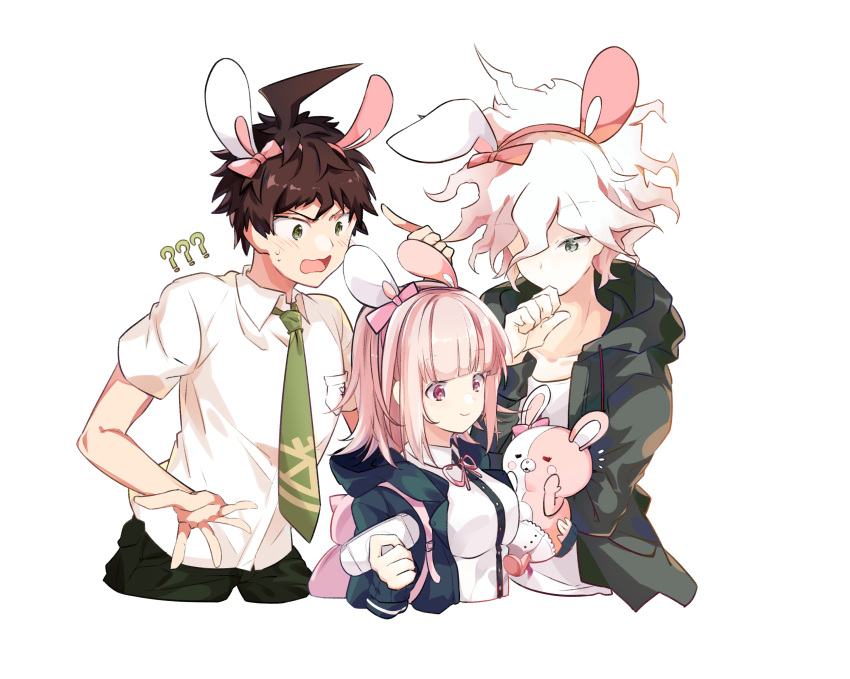 1girl, 2boys, ??, absurdres, animal_ears, bad_id, bad_pixiv_id, bangs