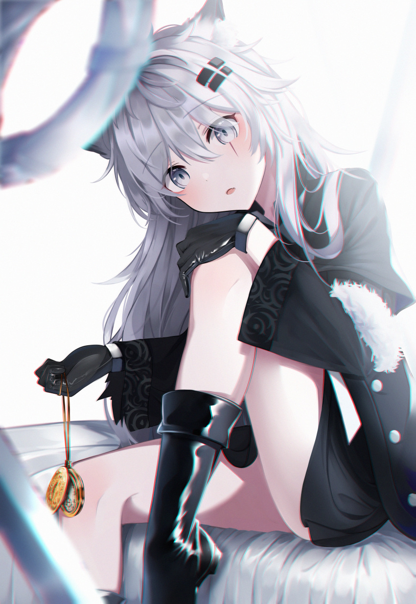 1girl, absurdres, animal_ears, arknights, black_footwear, black_gloves, black_jacket, blush