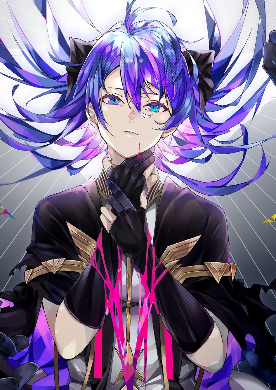 1girl, arknights, blood, cno, cropped, fingerless_gloves, gloves, hair_between_eyes