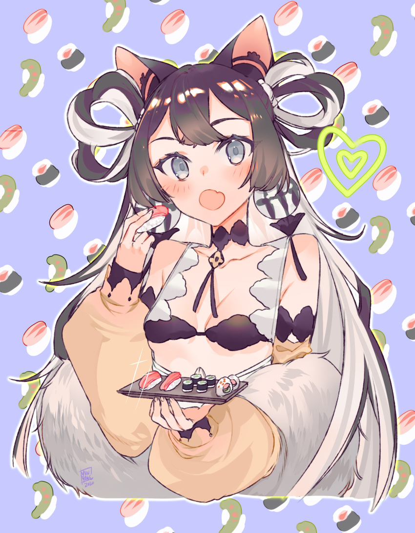 1girl, absurdres, animal_ears, bikini, black_bikini, blush, breasts, brown_hair