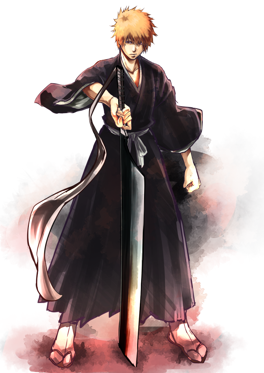 1boy, bleach, clenched_hand, closed_mouth, highres, holding, holding_sword, holding_weapon