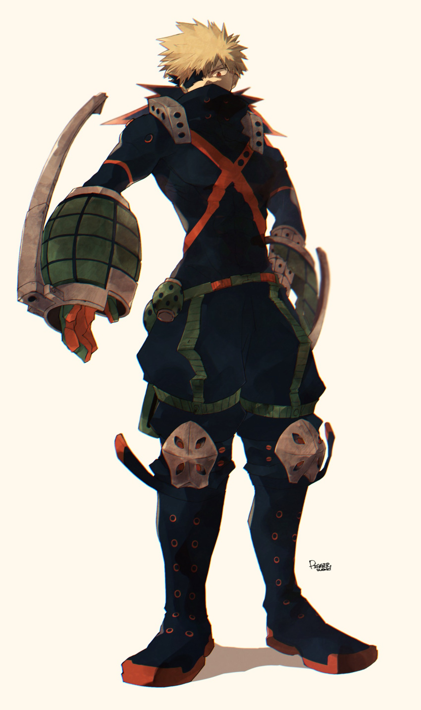 1boy, alternate_costume, artist_name, bakugou_katsuki, bangs, belt, black_footwear, blonde_hair