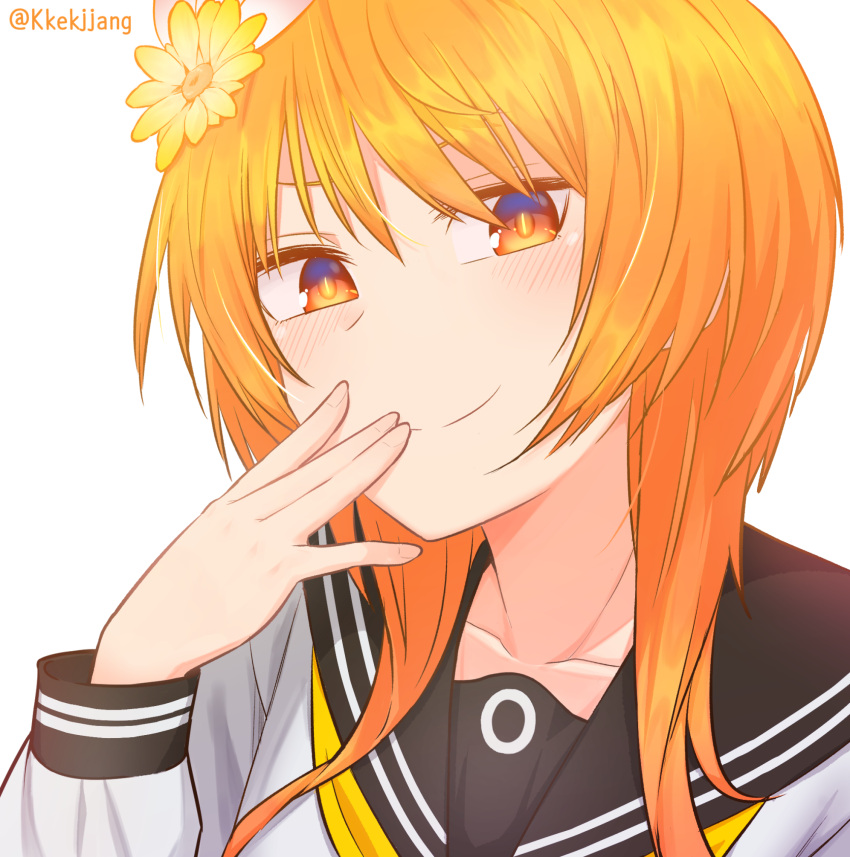1girl, black_sailor_collar, blush, clip_studio_paint_(medium), closed_mouth, flower, hair_flower, hair_ornament