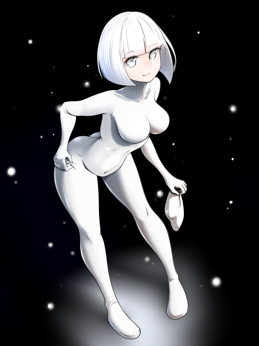 1girl, absurdres, black_background, bob_cut, bodysuit, breasts, collarbone, commentary_request
