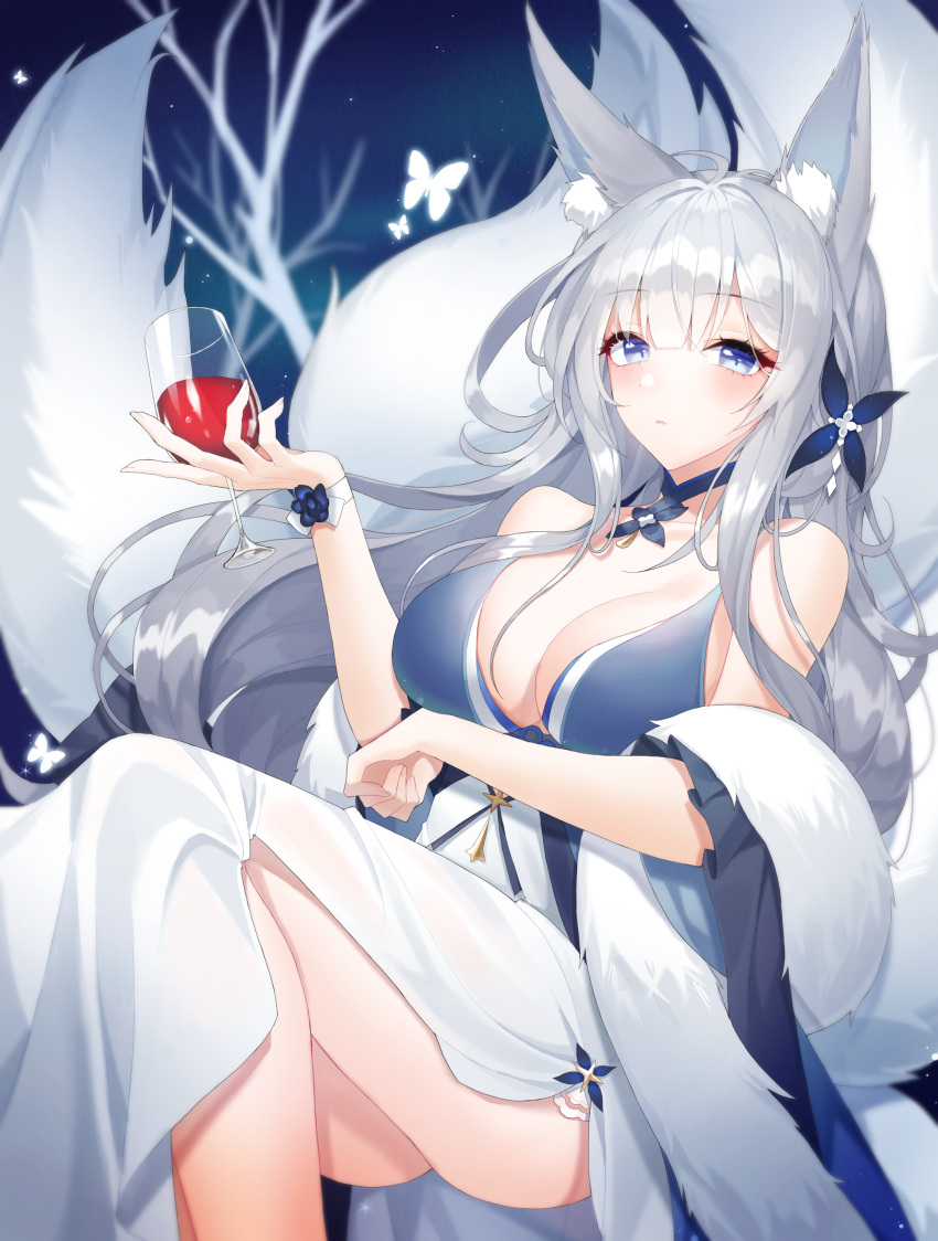 1girl, absurdres, animal_ear_fluff, animal_ears, ass, azur_lane, bare_shoulders, blue_collar