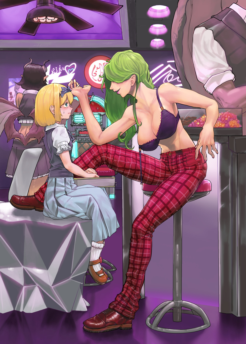 1boy, 3girls, absurdres, alice_margatroid, alice_margatroid_(pc-98), alternate_color, alternate_costume, aqua_eyes