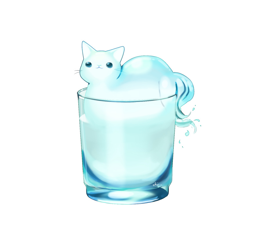 animal, cat, chai, commentary_request, cup, drinking_glass, droplet, highres