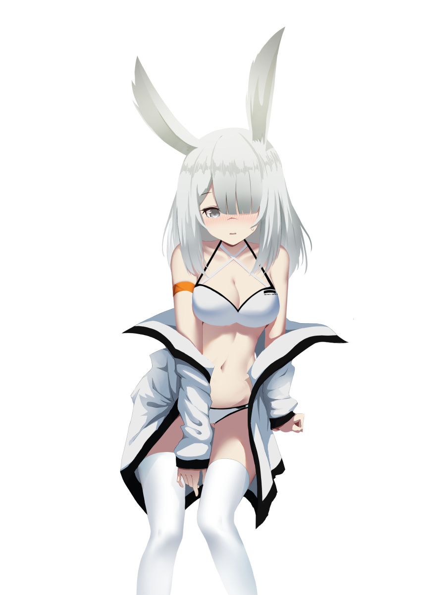 1girl, absurdres, animal_ears, arknights, bangs, bare_shoulders, bikini, chinese_commentary