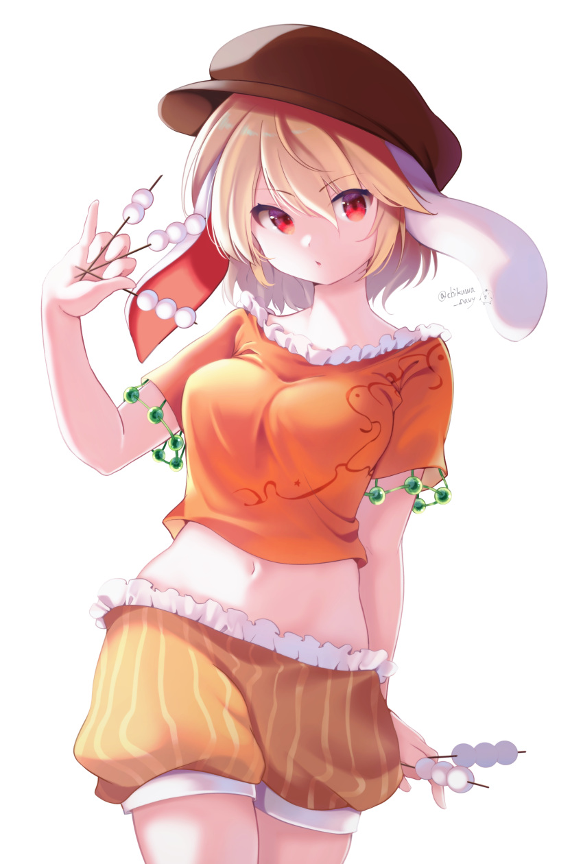 :o, absurdres, animal_ears, blonde_hair, breasts, brown_headwear, cabbie_hat, chikuwa_savy