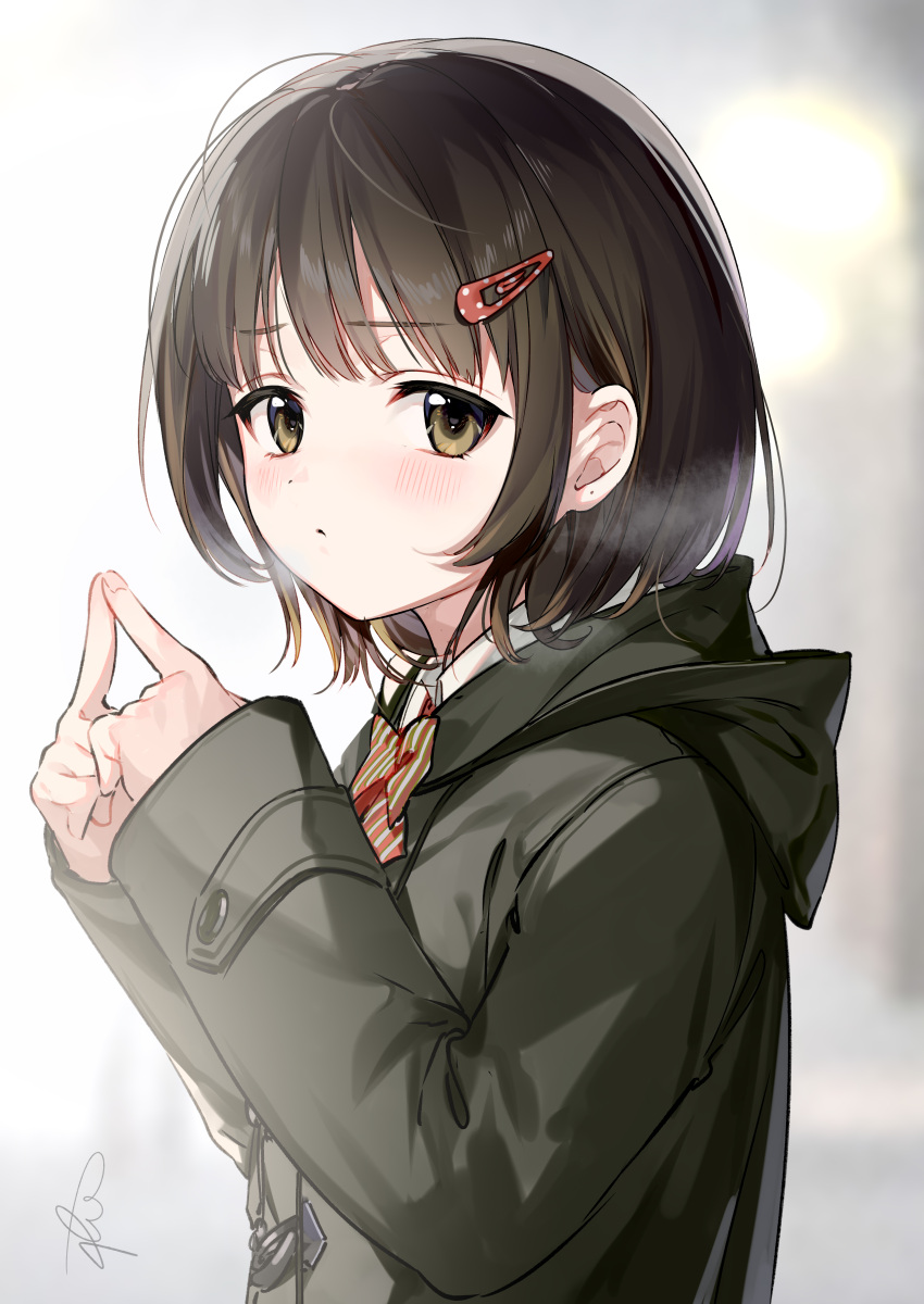 1girl, absurdres, al_mican, bangs, blush, bow, brown_eyes, brown_hair