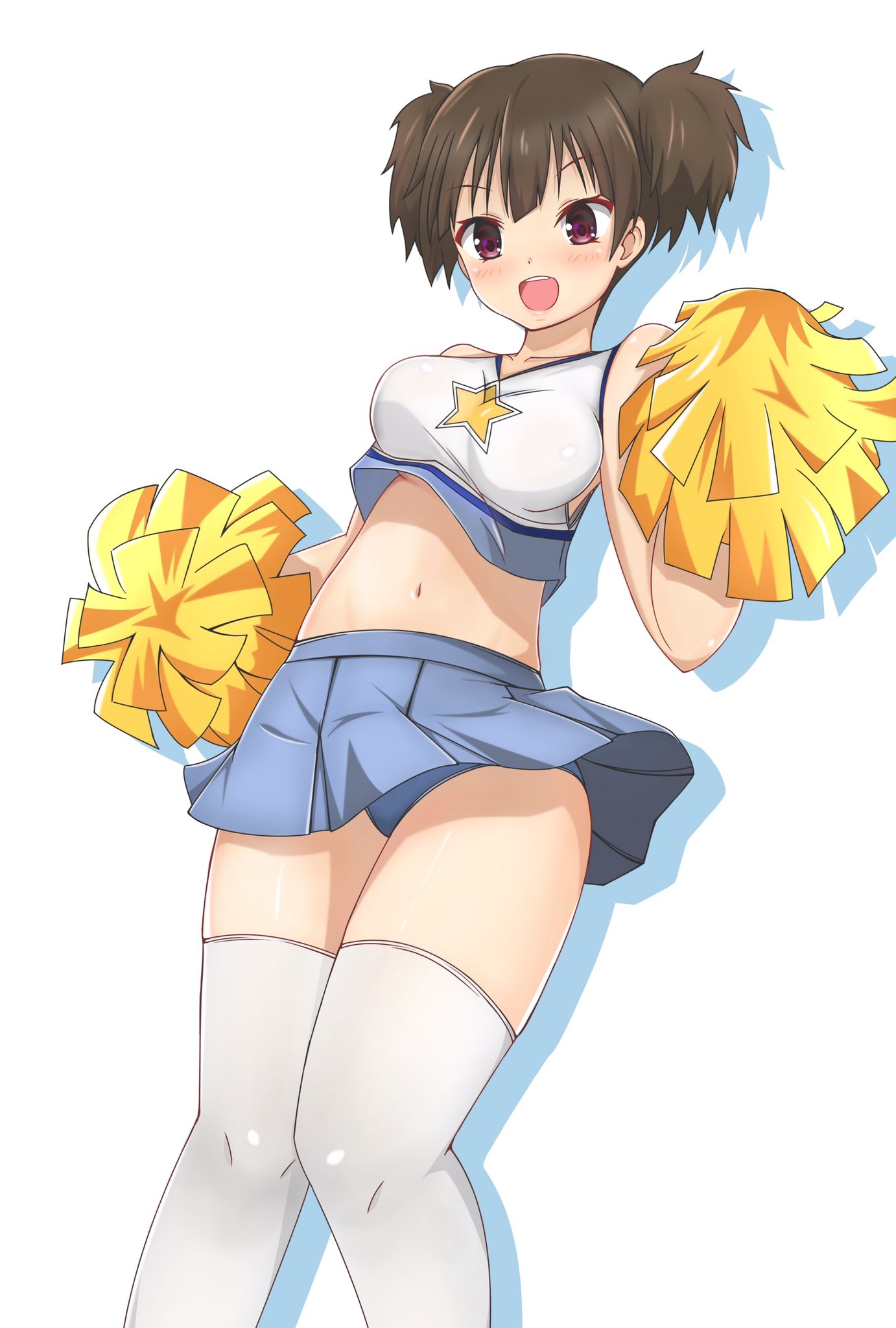 blue_panties, blue_skirt, blush, brown_hair, eyebrows_visible_through_hair, highres, k-on!, midriff