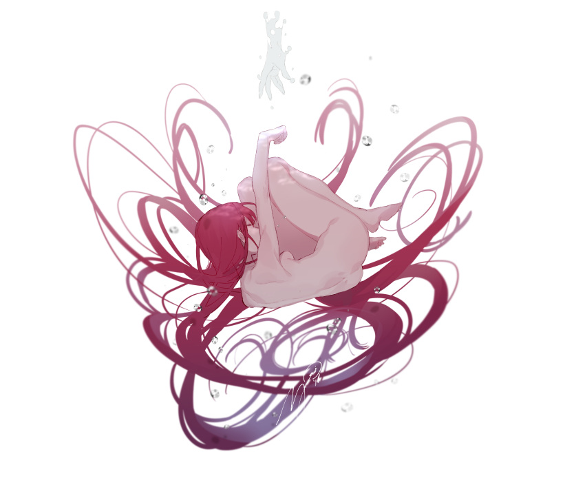 1girl, absurdres, arm_up, bubble, closed_eyes, completely_nude, highres, long_hair