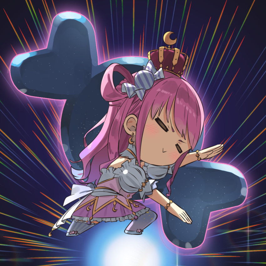 1girl, bracelet, candy, candy_hair_ornament, chibi, closed_eyes, crown, detached_sleeves