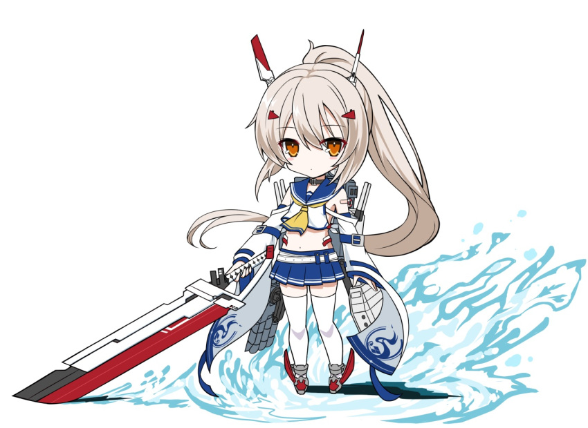 1girl, ascot, ayanami_(azur_lane), azur_lane, bandaid, bandaid_on_arm, belt, chibi