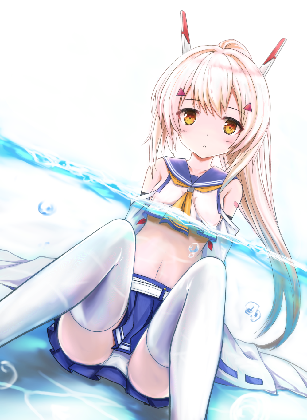1girl, ascot, ayanami_(azur_lane), azur_lane, bandaid, bandaid_on_arm, collarbone, commentary_request