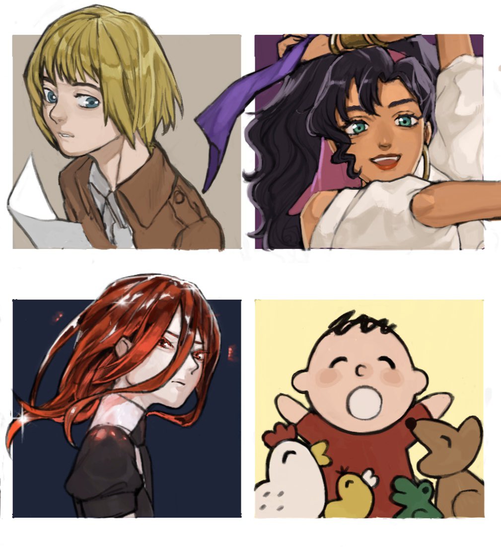 :d, androgynous, aqua_eyes, armin_arlert, black_hair, blonde_hair, blue_eyes, character_request