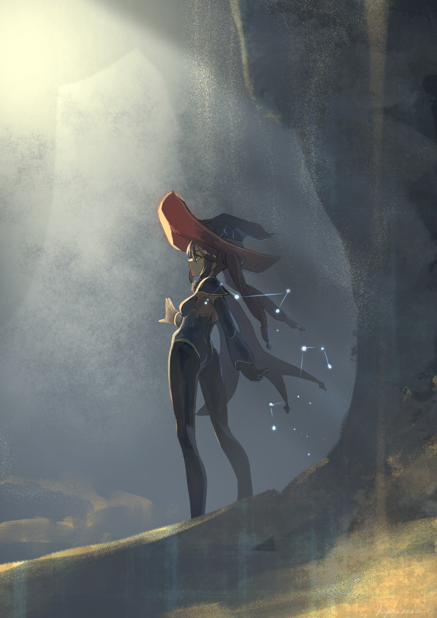1girl, absurdres, black_legwear, blue_eyes, cape, from_side, fur_trim, genshin_impact