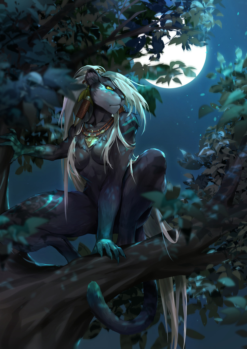 1girl, absurdly_long_hair, absurdres, animal_ears, animal_nose, black_fur, blurry_foreground, breasts