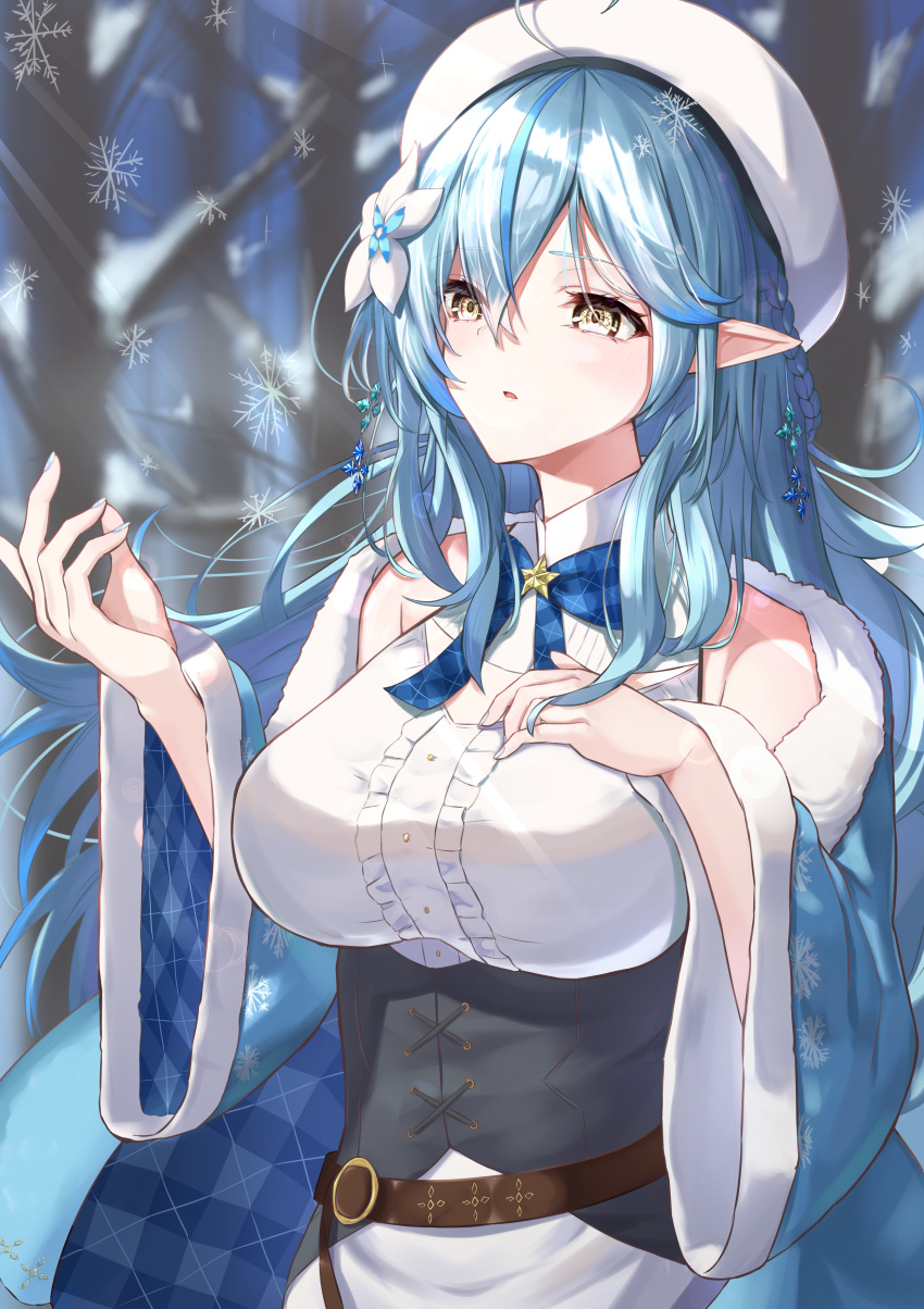 1girl, absurdres, ahoge, appo_(36786257), bangs, bare_shoulders, belt, blue_bow