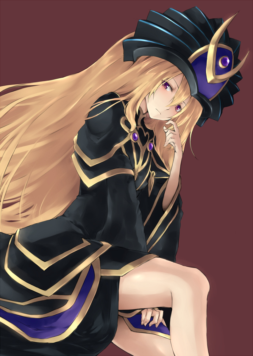 1girl, blonde_hair, brown_background, dark_doriado, dress, duel_monster, hat, highres